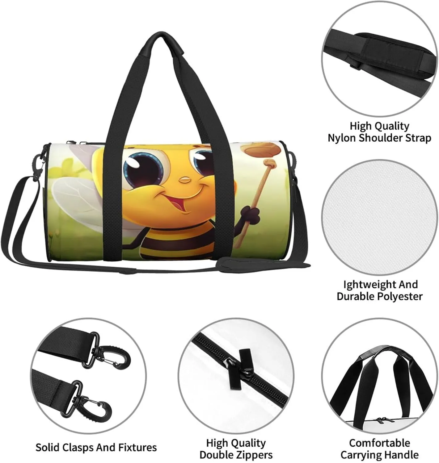 Sports Gym Bag for Women Men Travel Duffel Bag Tote Weekender Bag Carry on Overnight Bag for Travel Swimming Fitness Workout Sports Honey bee Duffle Bag