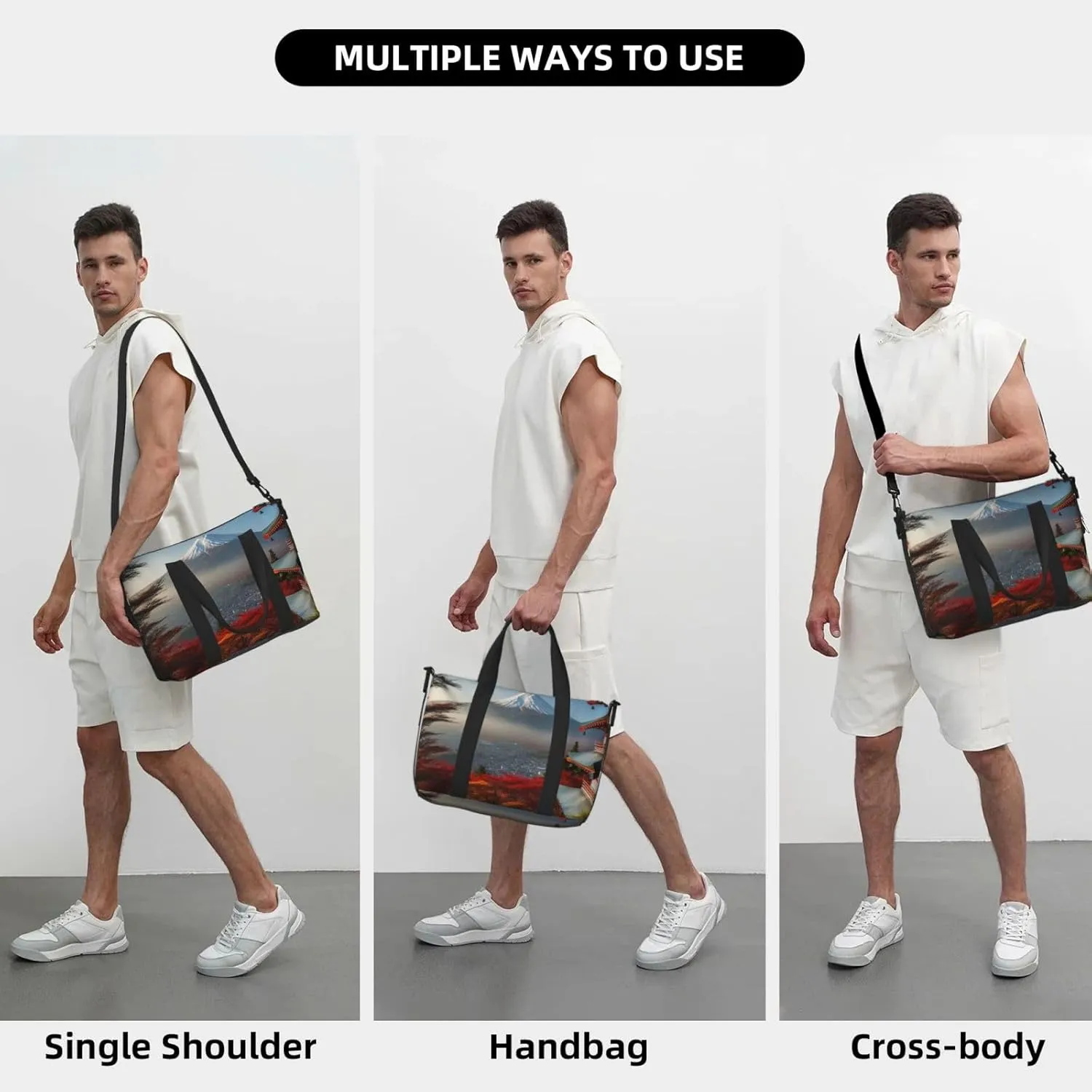 Sports Gym Bag for Women Men Travel Duffel Bag Tote Weekender Bag Carry on Overnight Bag for Travel Swimming Fitness Workout Sports Japan Mount Fuji Landscape Duffle Bag