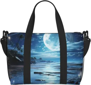 Sports Gym Bag for Women Men Travel Duffel Bag Tote Weekender Bag Carry on Overnight Bag for Travel Swimming Fitness Workout Sports Moon Over Ocean Duffle Bag