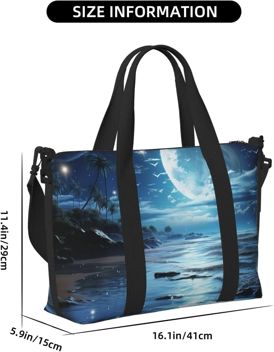 Sports Gym Bag for Women Men Travel Duffel Bag Tote Weekender Bag Carry on Overnight Bag for Travel Swimming Fitness Workout Sports Moon Over Ocean Duffle Bag