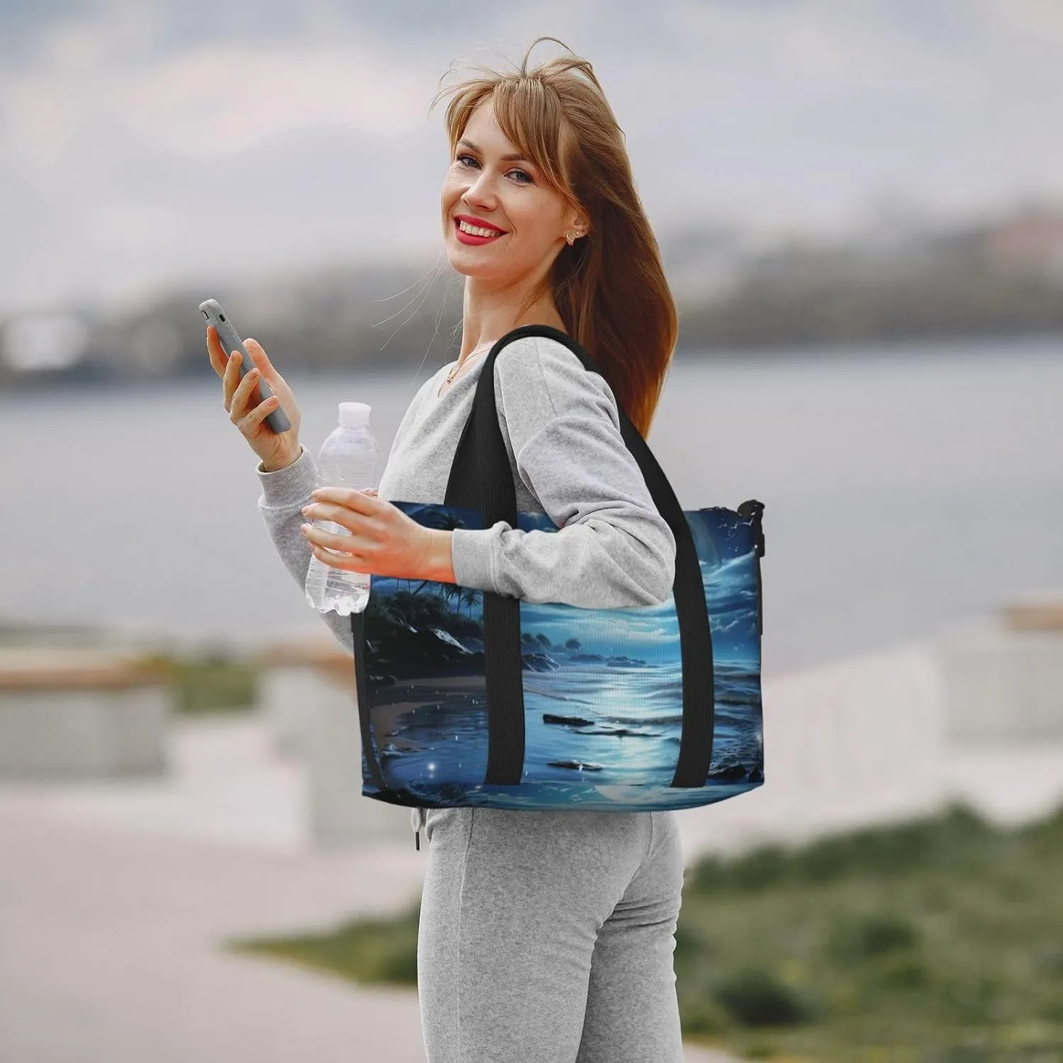 Sports Gym Bag for Women Men Travel Duffel Bag Tote Weekender Bag Carry on Overnight Bag for Travel Swimming Fitness Workout Sports Moon Over Ocean Duffle Bag