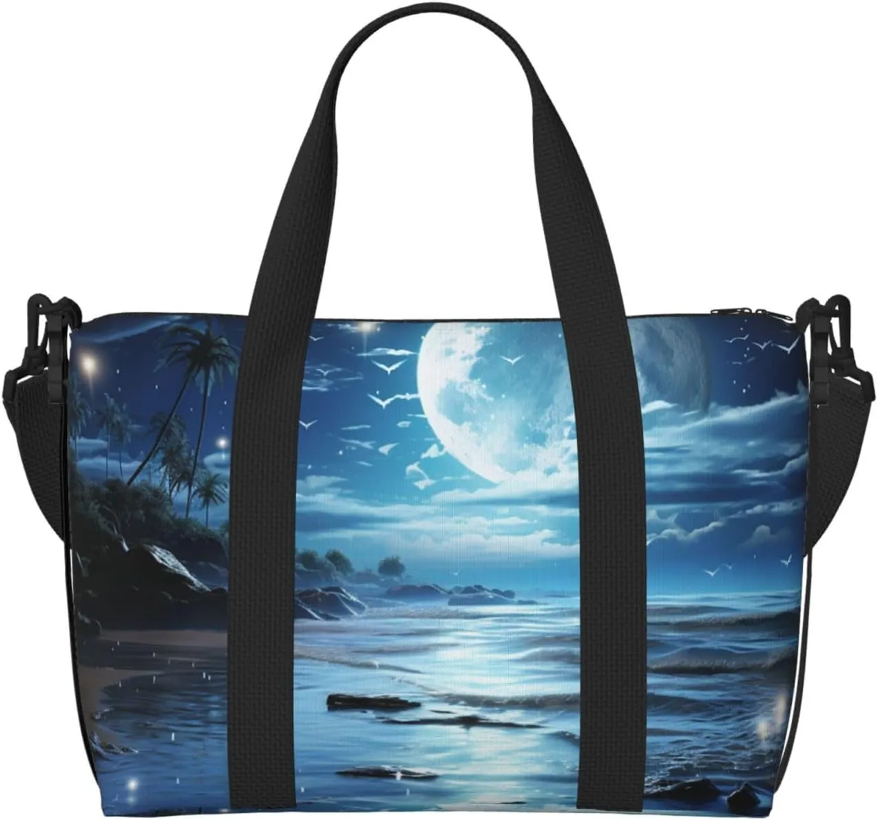 Sports Gym Bag for Women Men Travel Duffel Bag Tote Weekender Bag Carry on Overnight Bag for Travel Swimming Fitness Workout Sports Moon Over Ocean Duffle Bag