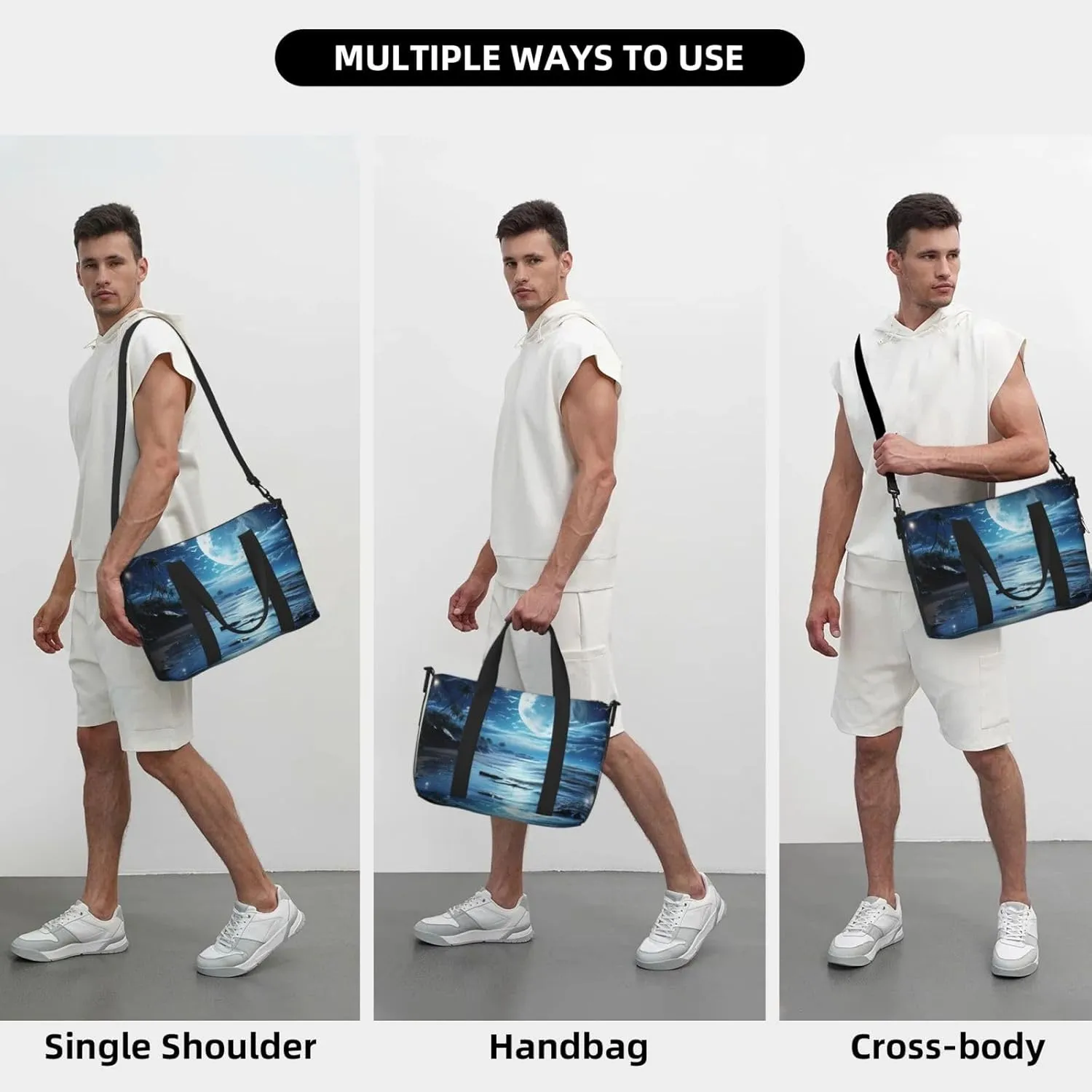 Sports Gym Bag for Women Men Travel Duffel Bag Tote Weekender Bag Carry on Overnight Bag for Travel Swimming Fitness Workout Sports Moon Over Ocean Duffle Bag