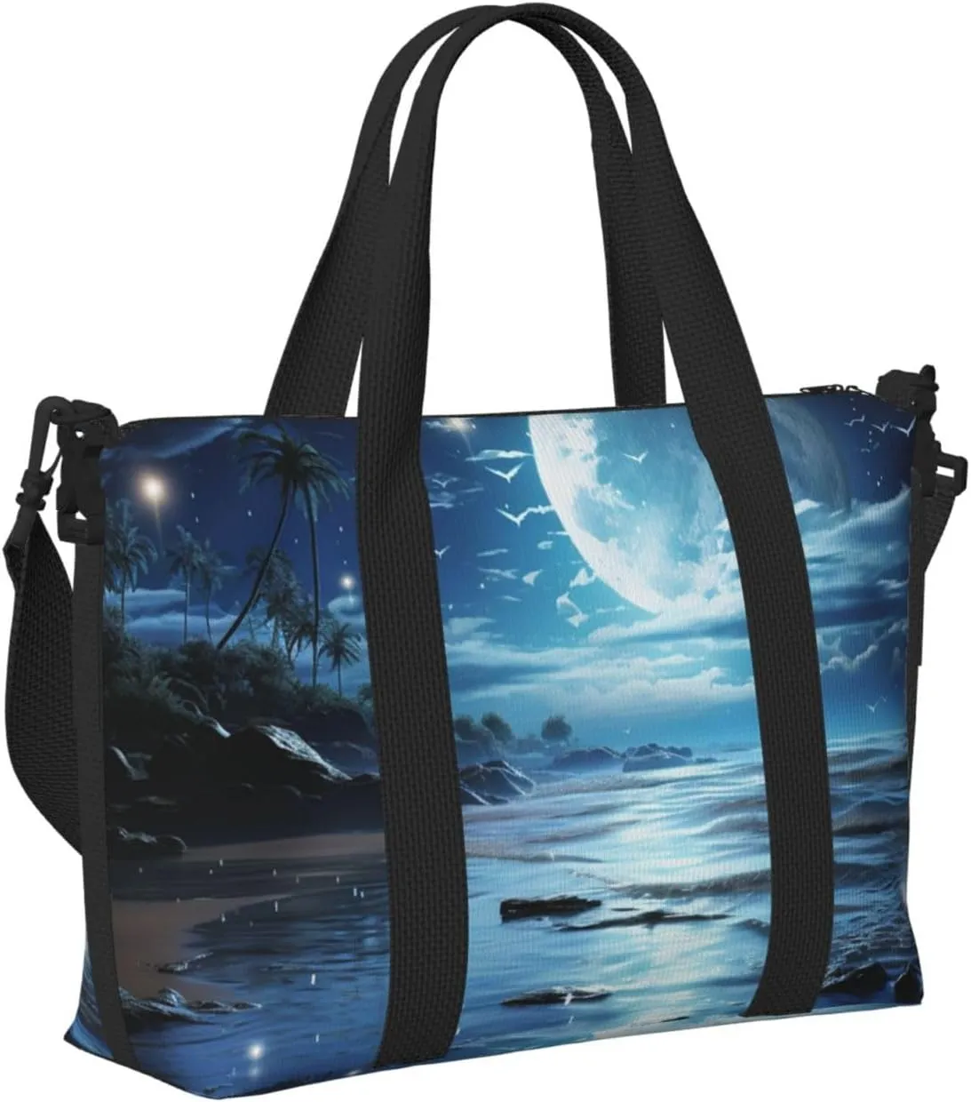 Sports Gym Bag for Women Men Travel Duffel Bag Tote Weekender Bag Carry on Overnight Bag for Travel Swimming Fitness Workout Sports Moon Over Ocean Duffle Bag