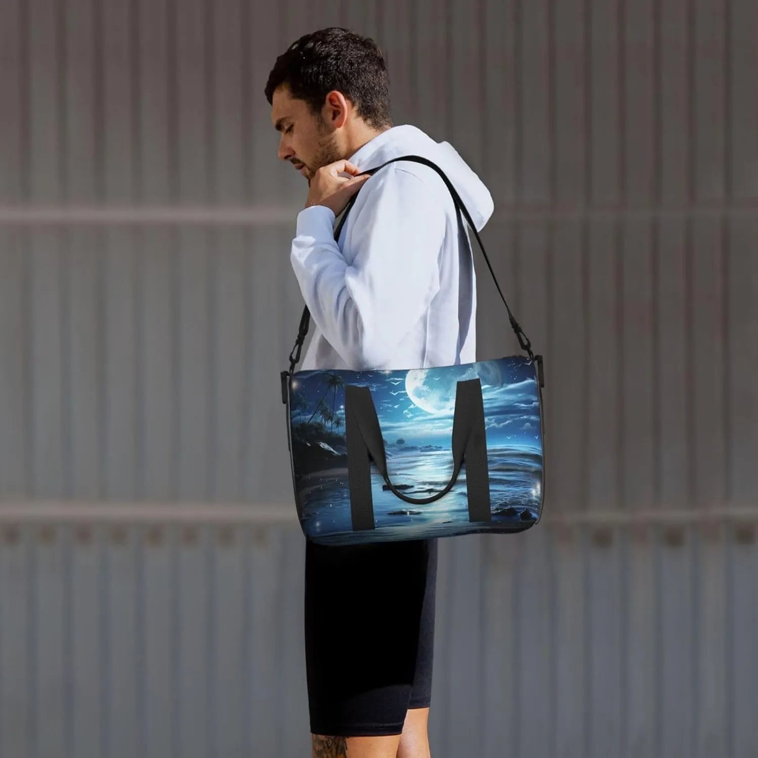 Sports Gym Bag for Women Men Travel Duffel Bag Tote Weekender Bag Carry on Overnight Bag for Travel Swimming Fitness Workout Sports Moon Over Ocean Duffle Bag