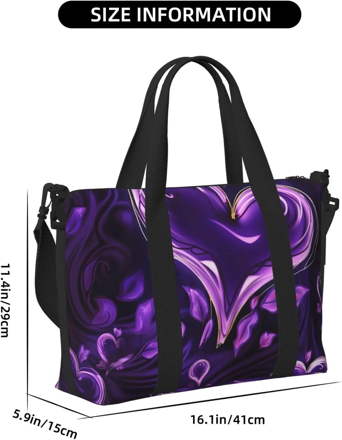 Sports Gym Bag for Women Men Travel Duffel Bag Tote Weekender Bag Carry on Overnight Bag for Travel Swimming Fitness Workout Sports Purple love Duffle Bag