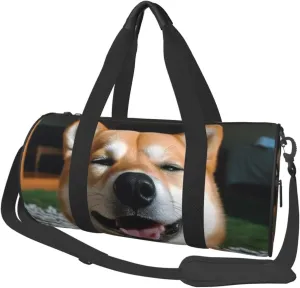 Sports Gym Bag for Women Men Travel Duffel Bag Tote Weekender Bag Carry on Overnight Bag for Travel Swimming Fitness Workout Sports Shiba Inu smile tongue out Duffle Bag