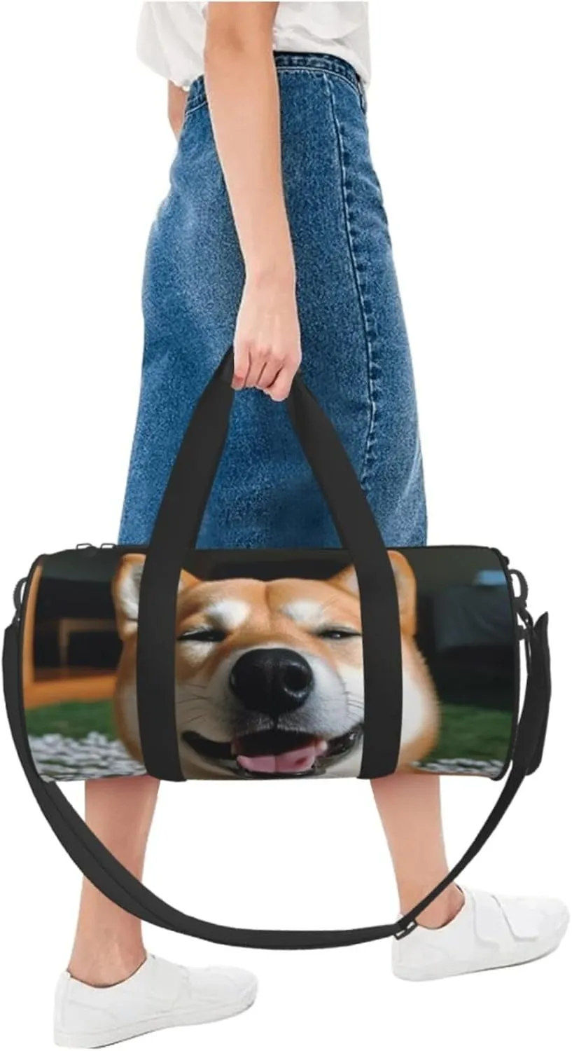 Sports Gym Bag for Women Men Travel Duffel Bag Tote Weekender Bag Carry on Overnight Bag for Travel Swimming Fitness Workout Sports Shiba Inu smile tongue out Duffle Bag