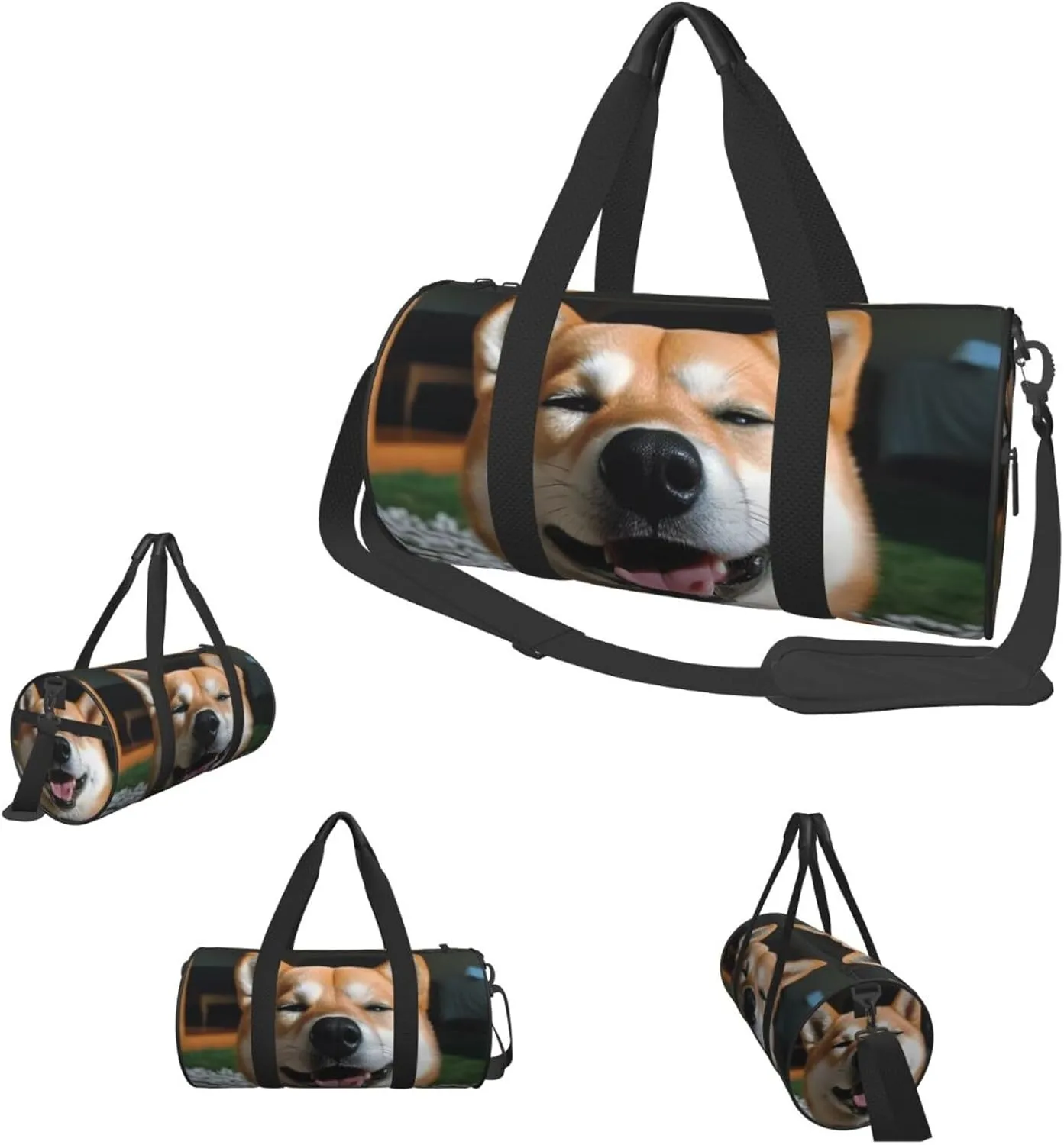 Sports Gym Bag for Women Men Travel Duffel Bag Tote Weekender Bag Carry on Overnight Bag for Travel Swimming Fitness Workout Sports Shiba Inu smile tongue out Duffle Bag