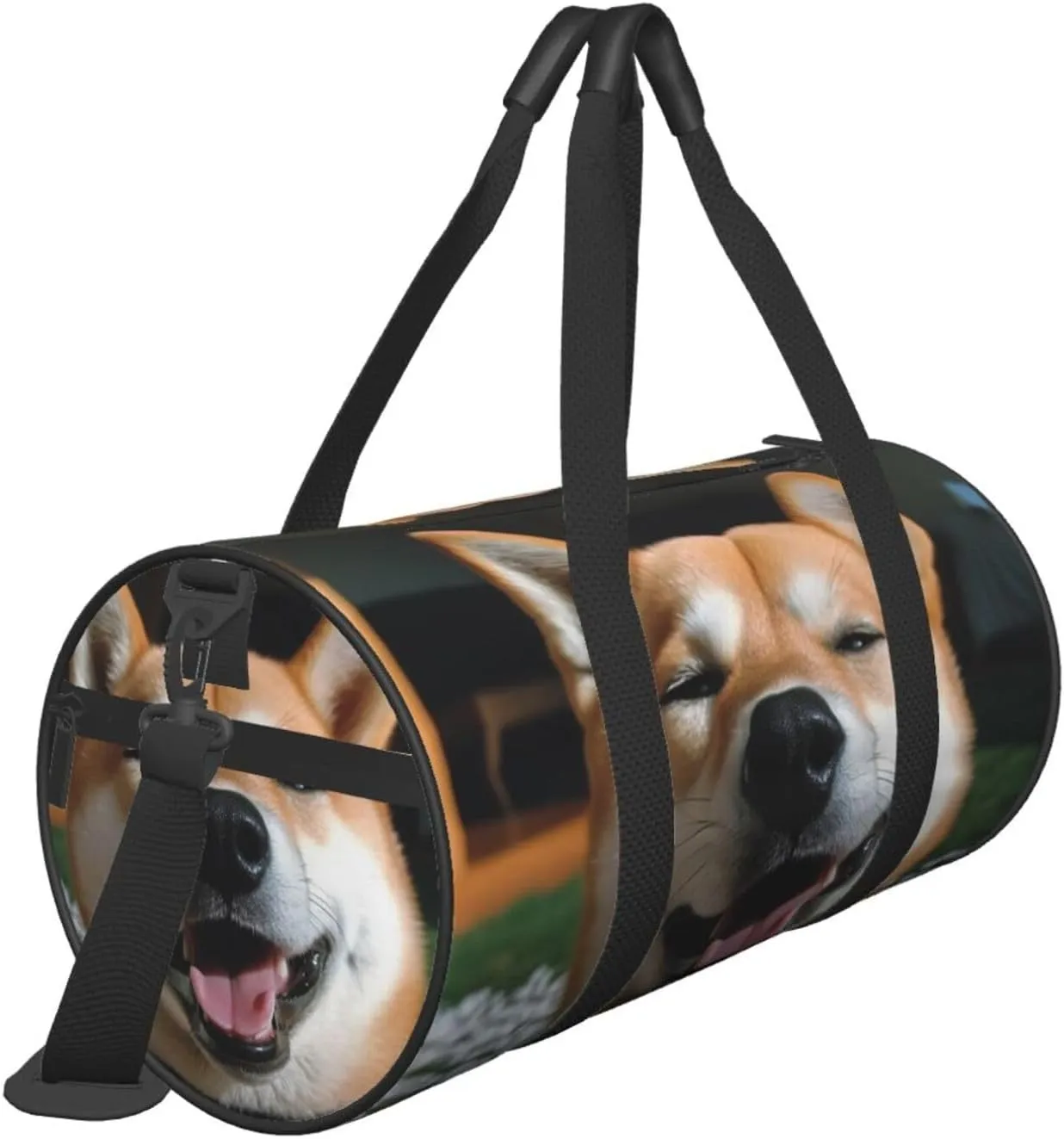 Sports Gym Bag for Women Men Travel Duffel Bag Tote Weekender Bag Carry on Overnight Bag for Travel Swimming Fitness Workout Sports Shiba Inu smile tongue out Duffle Bag