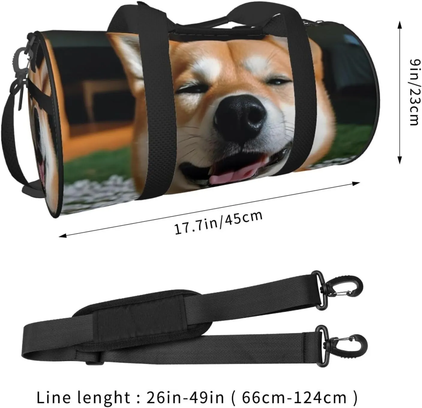 Sports Gym Bag for Women Men Travel Duffel Bag Tote Weekender Bag Carry on Overnight Bag for Travel Swimming Fitness Workout Sports Shiba Inu smile tongue out Duffle Bag