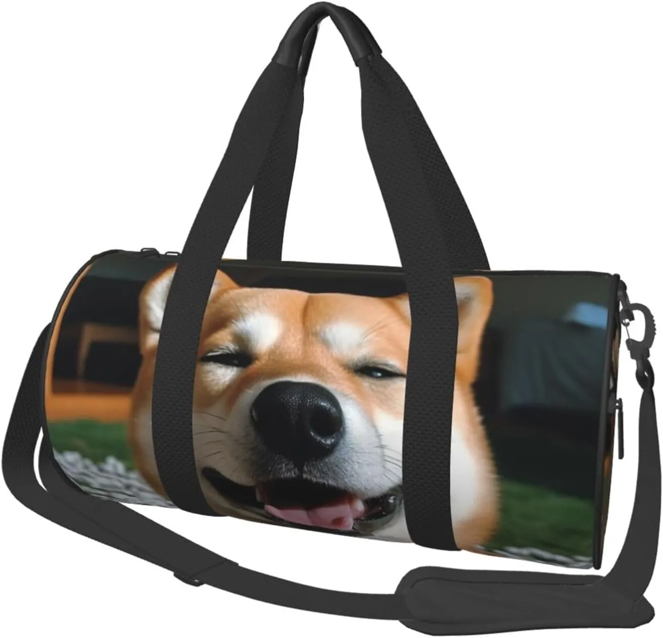 Sports Gym Bag for Women Men Travel Duffel Bag Tote Weekender Bag Carry on Overnight Bag for Travel Swimming Fitness Workout Sports Shiba Inu smile tongue out Duffle Bag