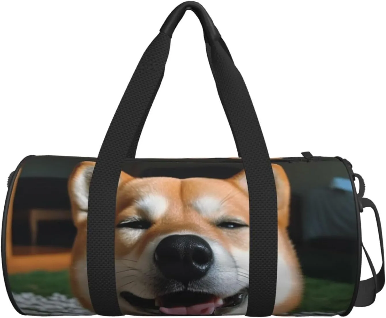 Sports Gym Bag for Women Men Travel Duffel Bag Tote Weekender Bag Carry on Overnight Bag for Travel Swimming Fitness Workout Sports Shiba Inu smile tongue out Duffle Bag