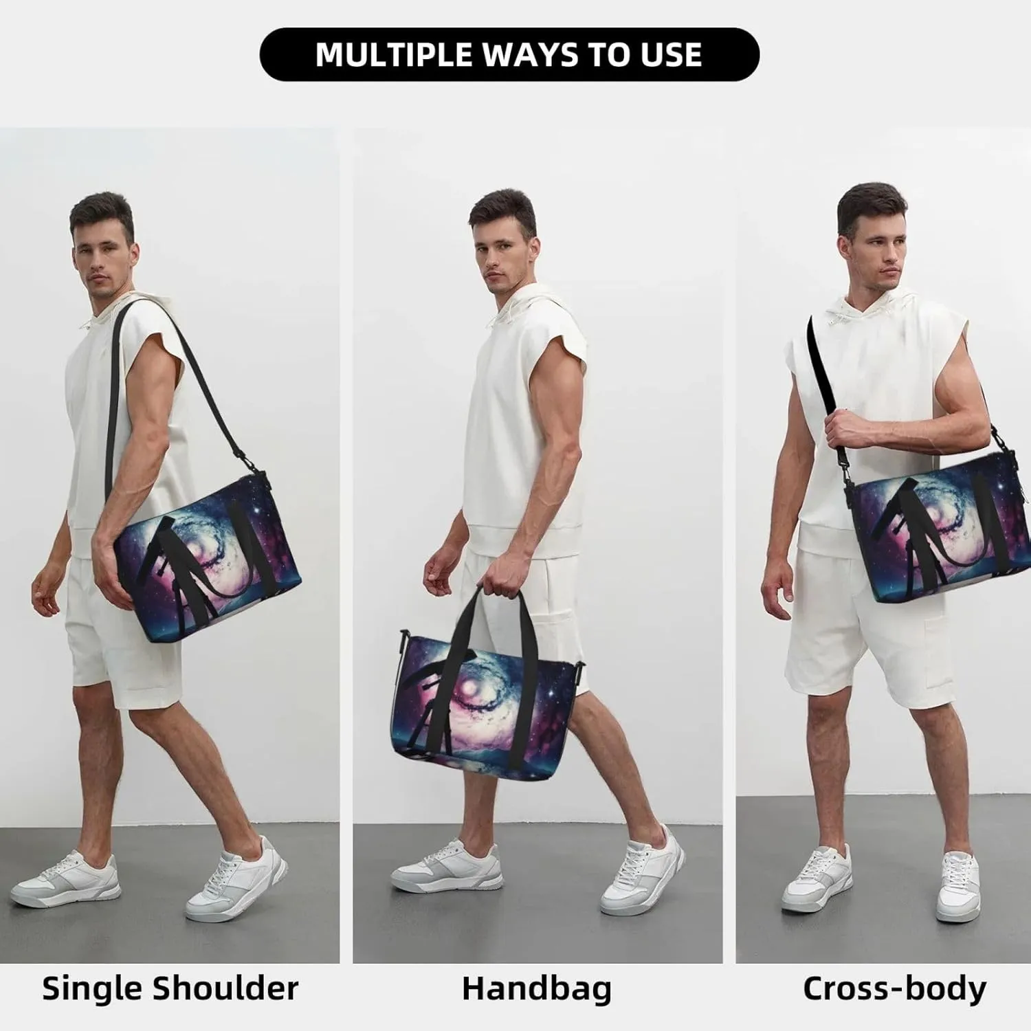 Sports Gym Bag for Women Men Travel Duffel Bag Tote Weekender Bag Carry on Overnight Bag for Travel Swimming Fitness Workout Sports Space Galaxy with Telescope Duffle Bag