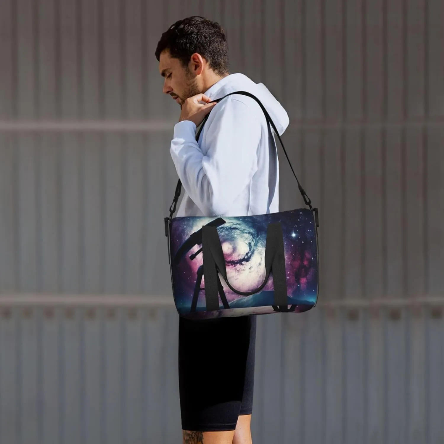 Sports Gym Bag for Women Men Travel Duffel Bag Tote Weekender Bag Carry on Overnight Bag for Travel Swimming Fitness Workout Sports Space Galaxy with Telescope Duffle Bag