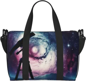 Sports Gym Bag for Women Men Travel Duffel Bag Tote Weekender Bag Carry on Overnight Bag for Travel Swimming Fitness Workout Sports Space Galaxy with Telescope Duffle Bag