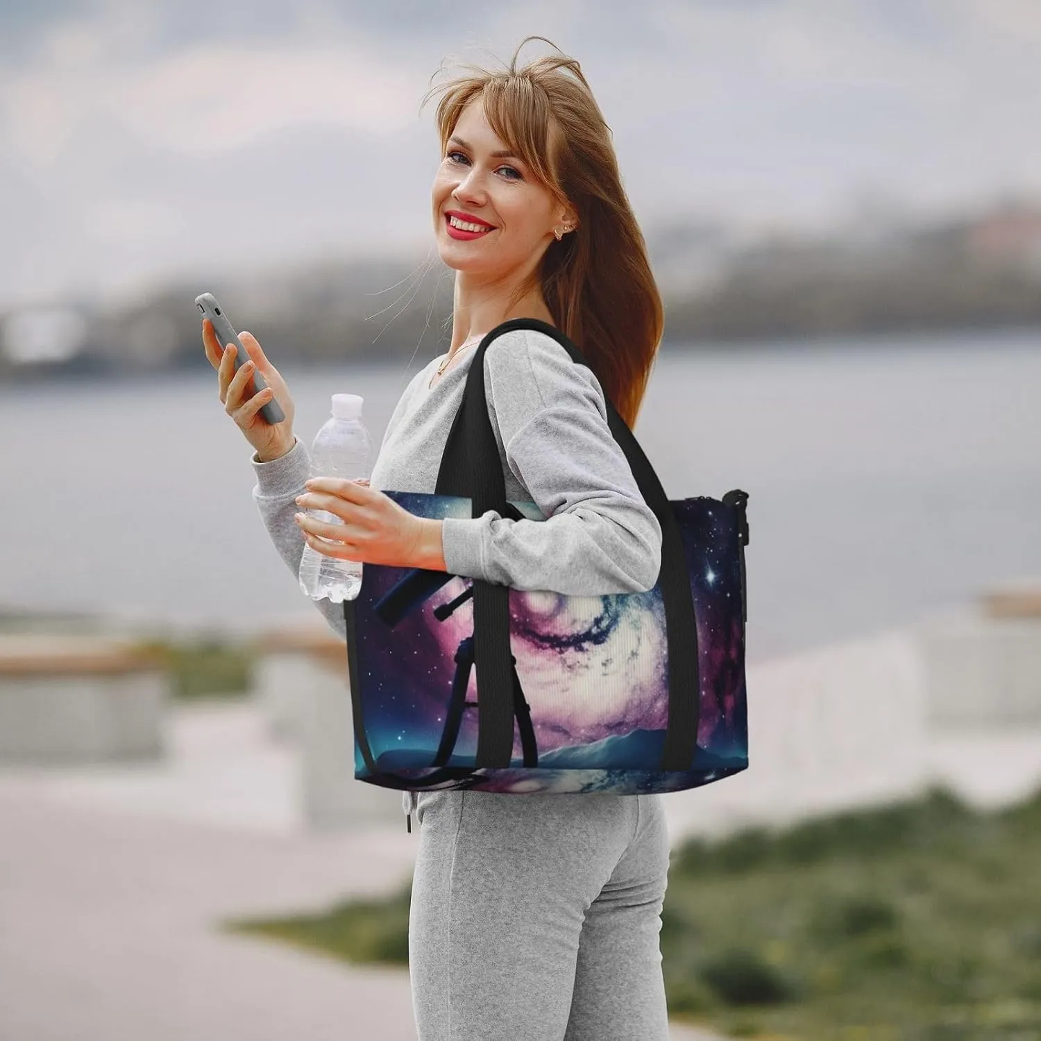 Sports Gym Bag for Women Men Travel Duffel Bag Tote Weekender Bag Carry on Overnight Bag for Travel Swimming Fitness Workout Sports Space Galaxy with Telescope Duffle Bag