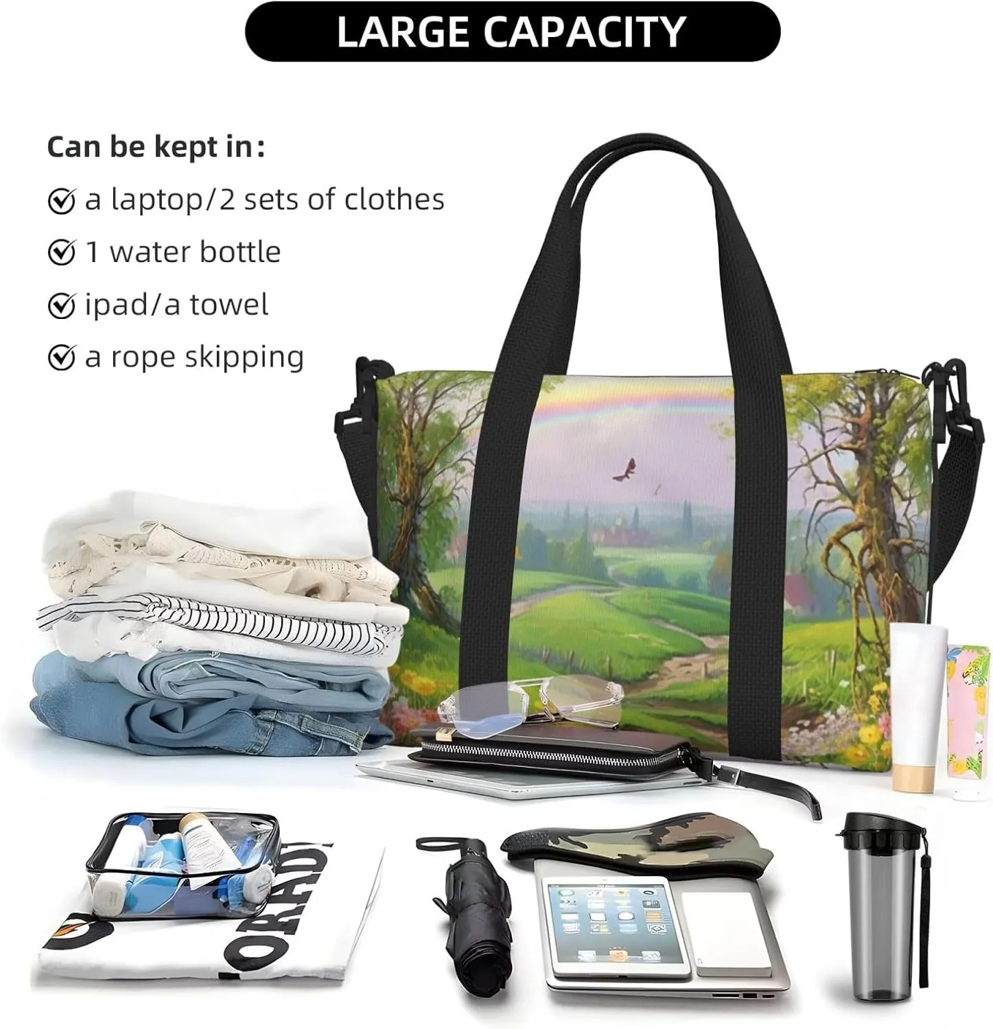 Sports Gym Bag for Women Men Travel Duffel Bag Tote Weekender Bag Carry on Overnight Bag for Travel Swimming Fitness Workout Sports Spring Landscape Duffle Bag
