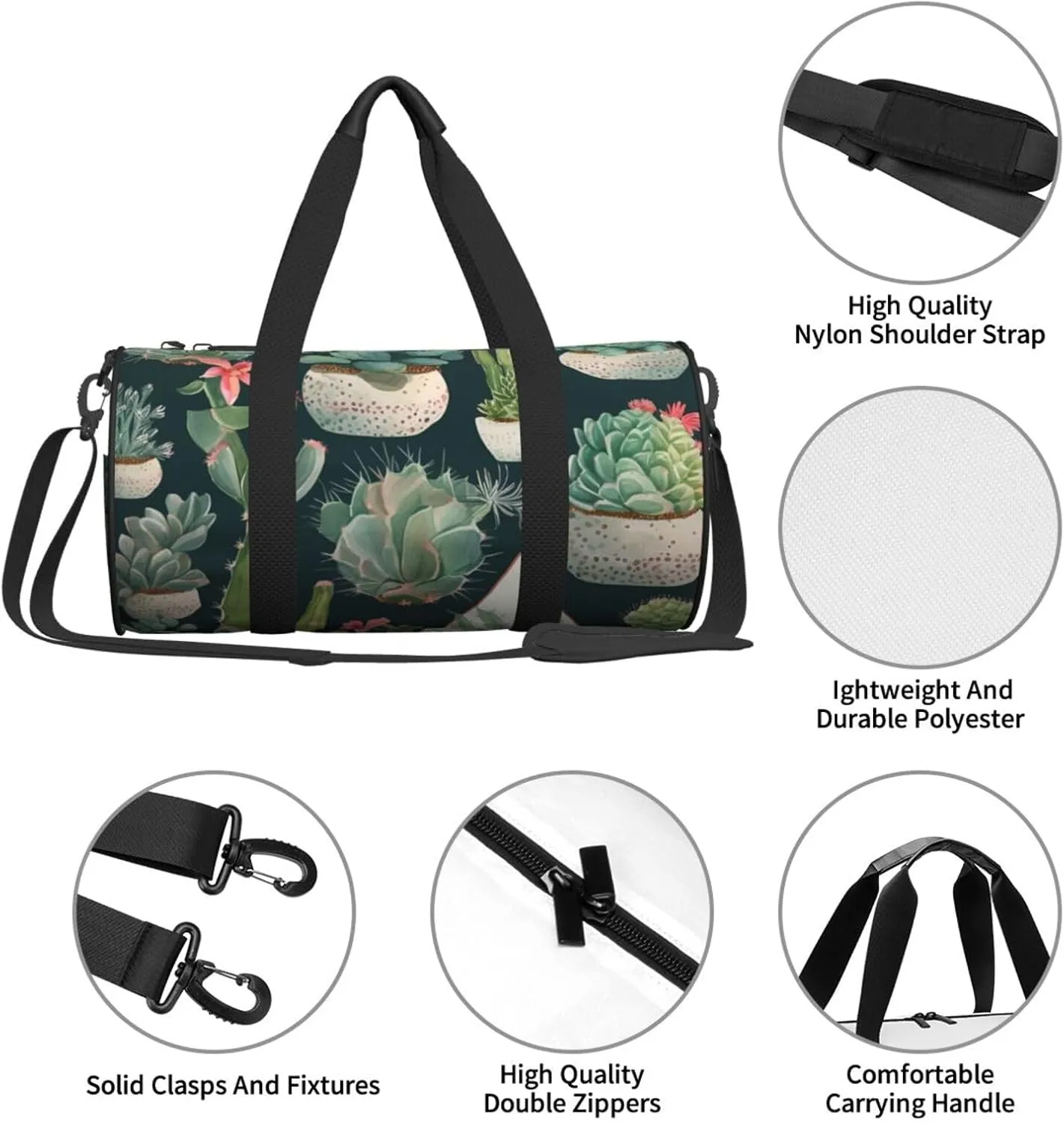 Sports Gym Bag for Women Men Travel Duffel Bag Tote Weekender Bag Carry on Overnight Bag for Travel Swimming Fitness Workout Sports Succulent Plants and Cactus Duffle Bag