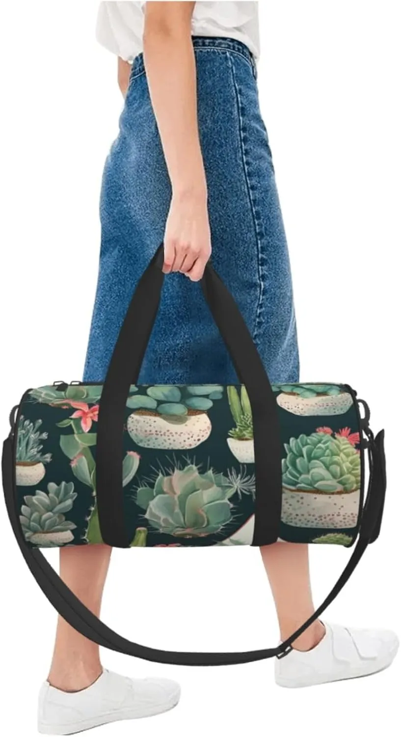 Sports Gym Bag for Women Men Travel Duffel Bag Tote Weekender Bag Carry on Overnight Bag for Travel Swimming Fitness Workout Sports Succulent Plants and Cactus Duffle Bag
