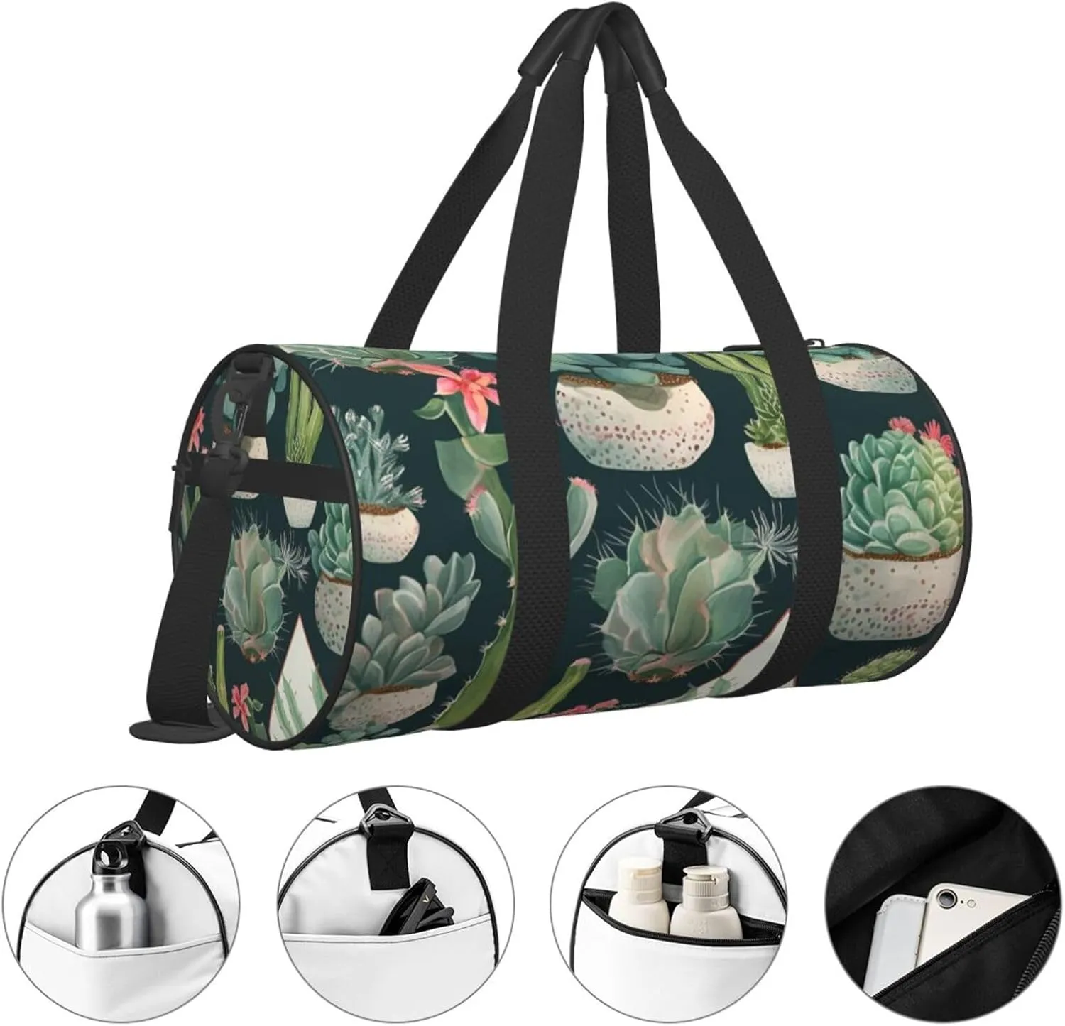 Sports Gym Bag for Women Men Travel Duffel Bag Tote Weekender Bag Carry on Overnight Bag for Travel Swimming Fitness Workout Sports Succulent Plants and Cactus Duffle Bag