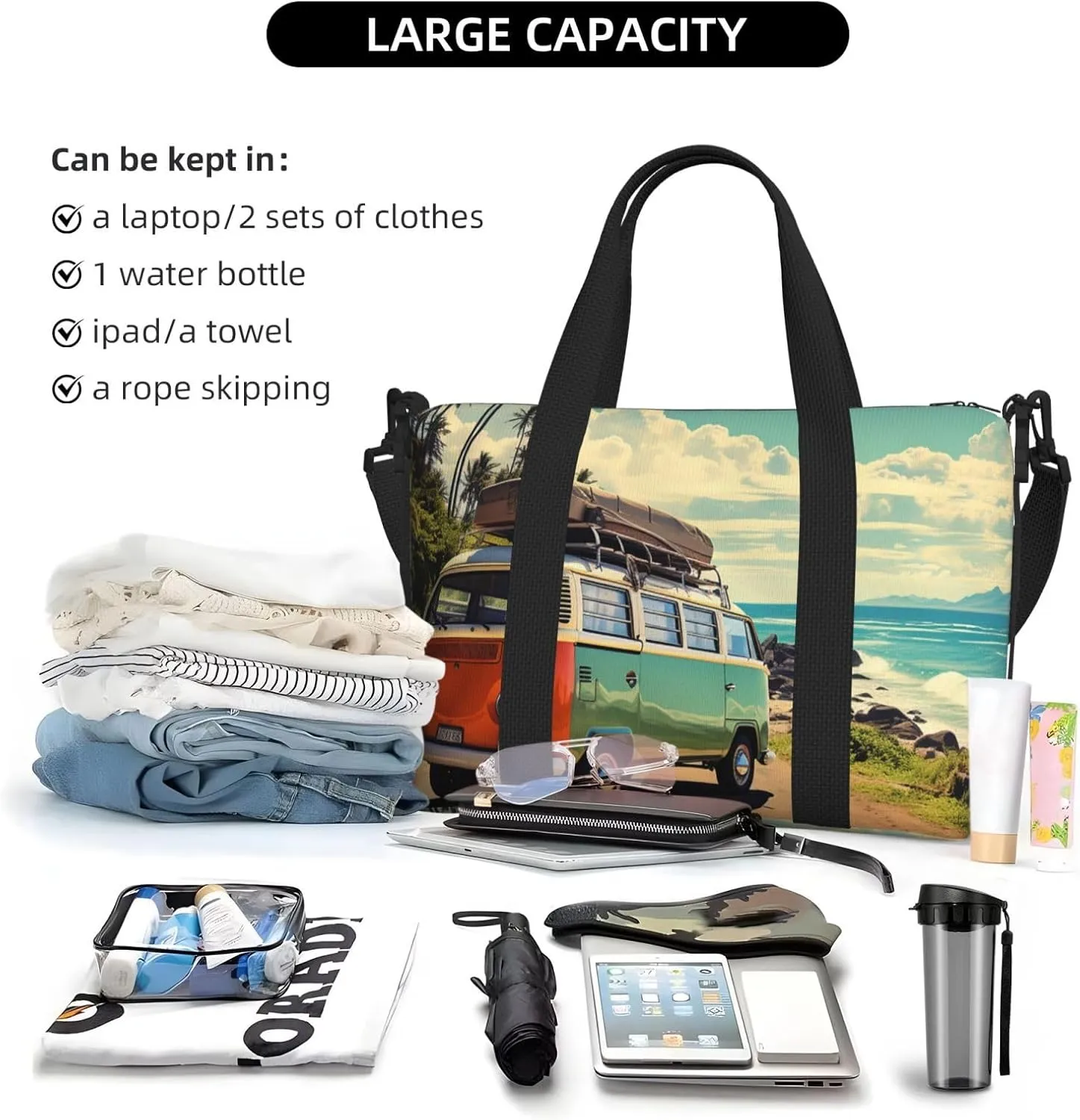 Sports Gym Bag for Women Men Travel Duffel Bag Tote Weekender Bag Carry on Overnight Bag for Travel Swimming Fitness Workout Sports Summer Road Trip Duffle Bag
