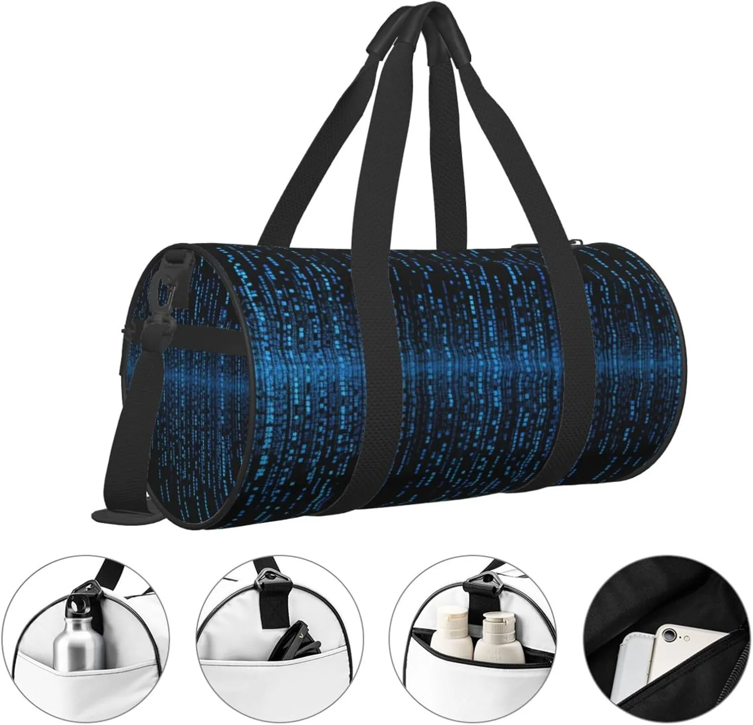 Sports Gym Bag for Women Men Travel Duffel Bag Tote Weekender Bag Carry on Overnight Bag for Travel Swimming Fitness Workout Sports The Blue Binary Matrix Duffle Bag