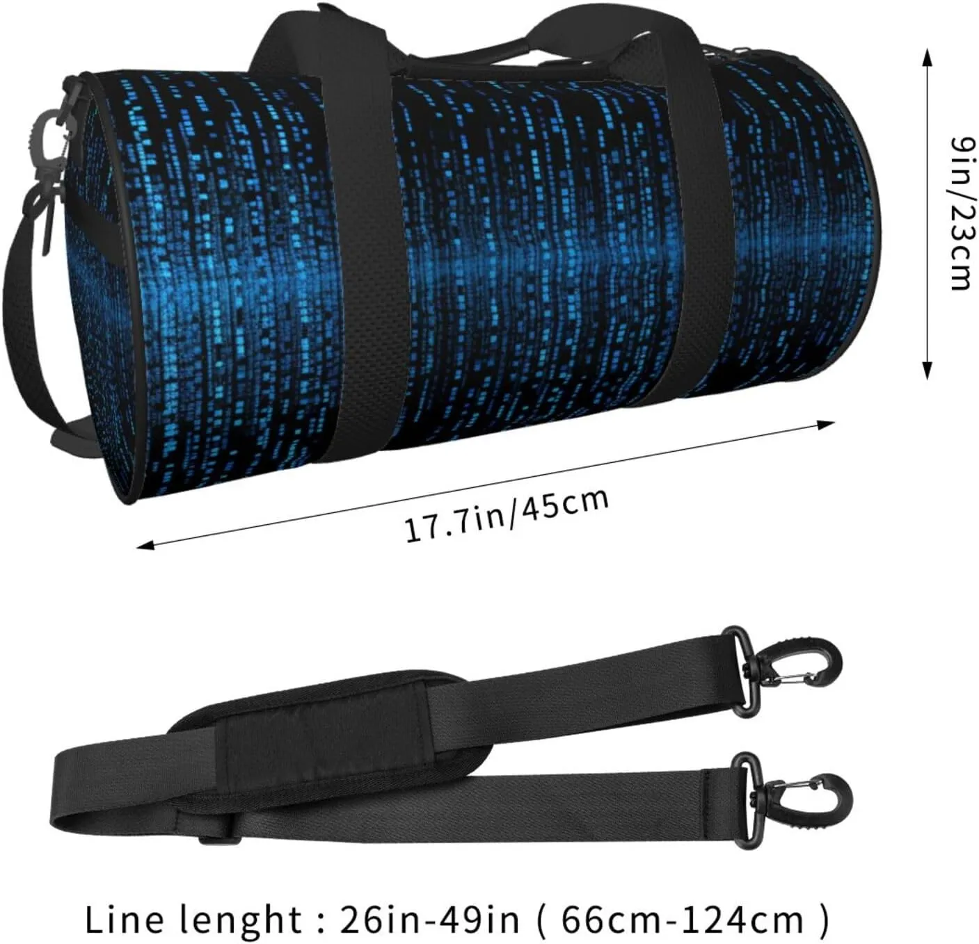 Sports Gym Bag for Women Men Travel Duffel Bag Tote Weekender Bag Carry on Overnight Bag for Travel Swimming Fitness Workout Sports The Blue Binary Matrix Duffle Bag