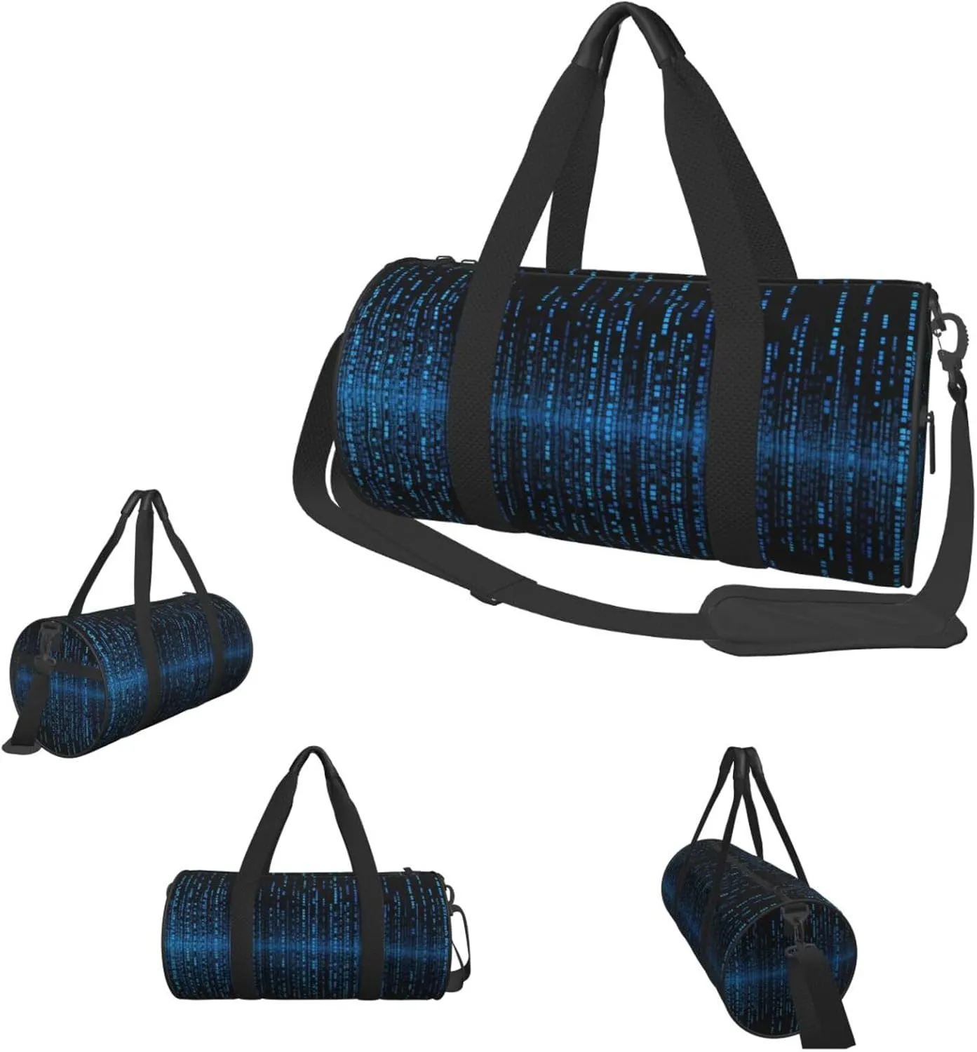 Sports Gym Bag for Women Men Travel Duffel Bag Tote Weekender Bag Carry on Overnight Bag for Travel Swimming Fitness Workout Sports The Blue Binary Matrix Duffle Bag
