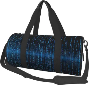 Sports Gym Bag for Women Men Travel Duffel Bag Tote Weekender Bag Carry on Overnight Bag for Travel Swimming Fitness Workout Sports The Blue Binary Matrix Duffle Bag