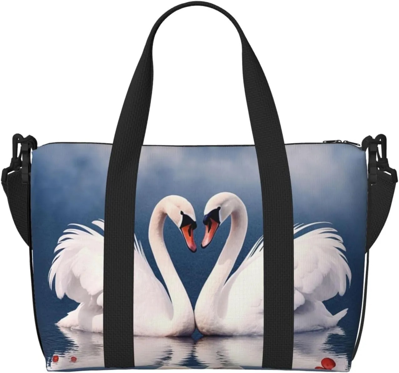 Sports Gym Bag for Women Men Travel Duffel Bag Tote Weekender Bag Carry on Overnight Bag for Travel Swimming Fitness Workout Sports Valentine's Day Couple of Swans Heart Duffle Bag