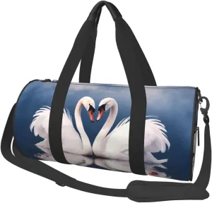 Sports Gym Bag for Women Men Travel Duffel Bag Tote Weekender Bag Carry on Overnight Bag for Travel Swimming Fitness Workout Sports Valentine's Day Couple of Swans Heart Duffle Bag