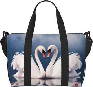 Sports Gym Bag for Women Men Travel Duffel Bag Tote Weekender Bag Carry on Overnight Bag for Travel Swimming Fitness Workout Sports Valentine's Day Couple of Swans Heart Duffle Bag