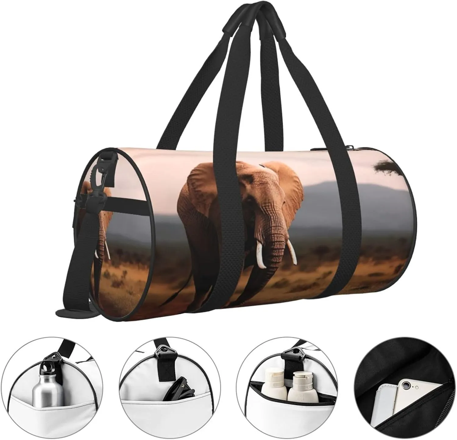 Sports Gym Bag for Women Men Travel Duffel Bag Tote Weekender Bag Carry on Overnight Bag for Travel Swimming Fitness Workout Sports Walking Elephant Duffle Bag