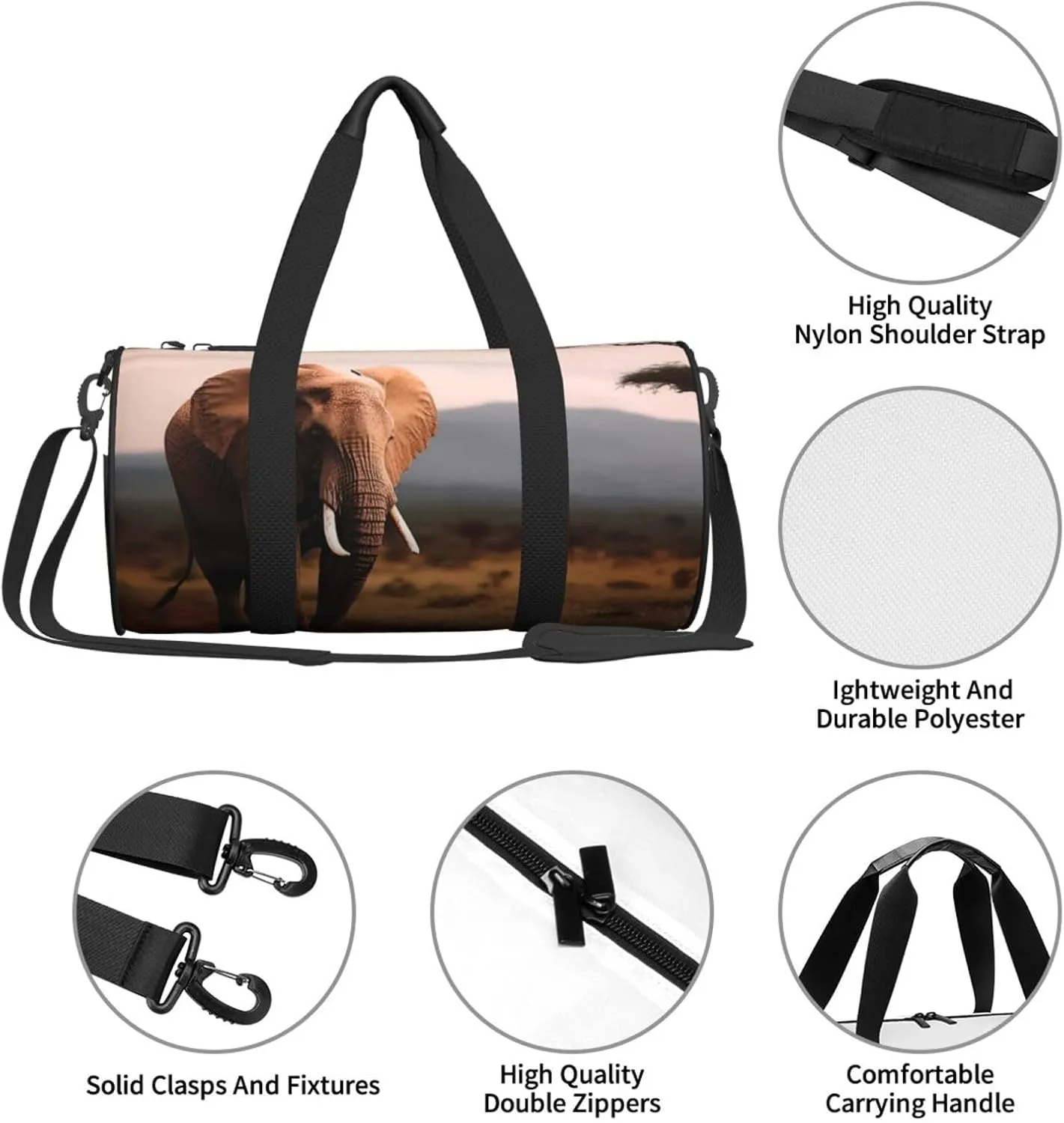 Sports Gym Bag for Women Men Travel Duffel Bag Tote Weekender Bag Carry on Overnight Bag for Travel Swimming Fitness Workout Sports Walking Elephant Duffle Bag
