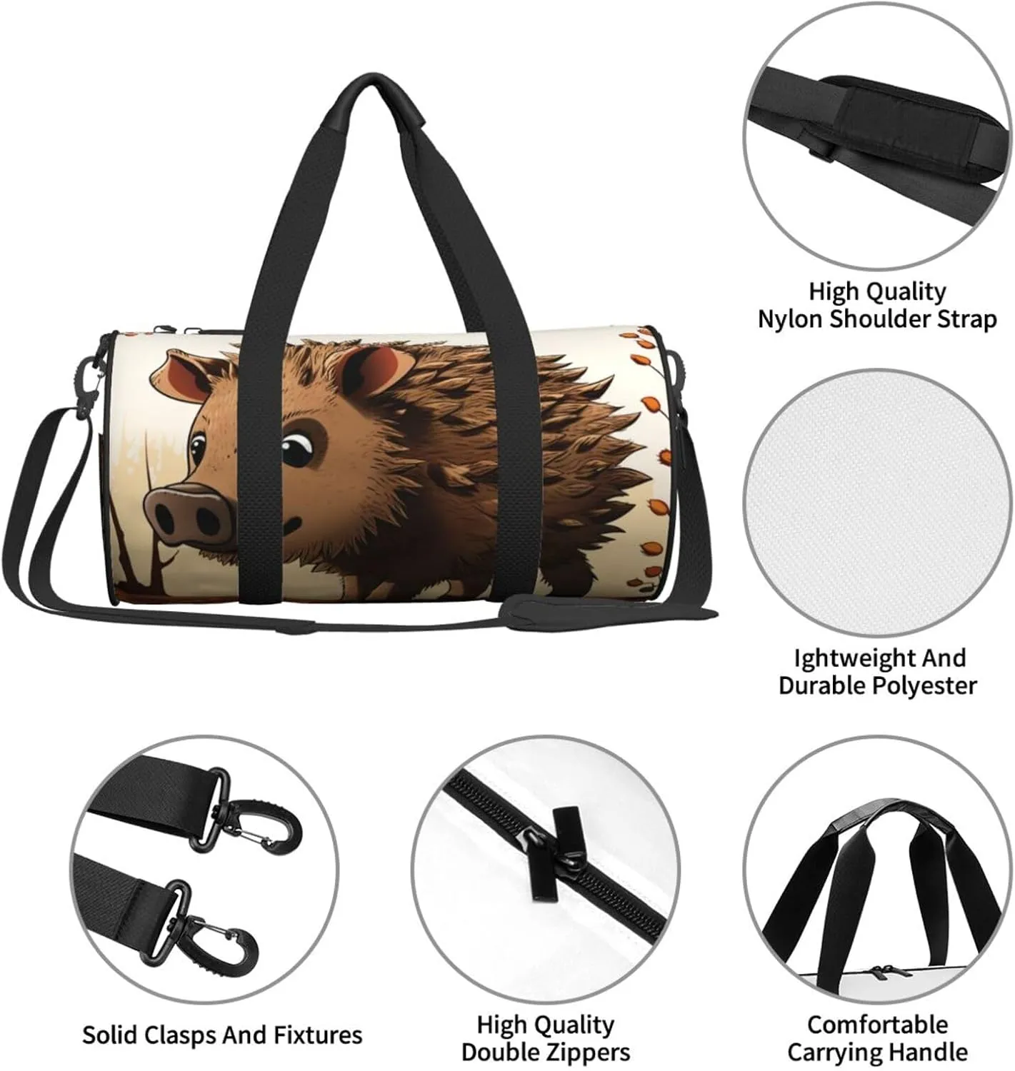 Sports Gym Bag for Women Men Travel Duffel Bag Tote Weekender Bag Carry on Overnight Bag for Travel Swimming Fitness Workout Sports Wild boar animation Duffle Bag