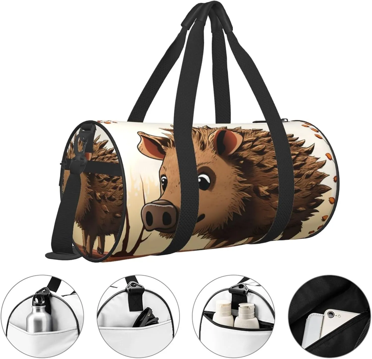 Sports Gym Bag for Women Men Travel Duffel Bag Tote Weekender Bag Carry on Overnight Bag for Travel Swimming Fitness Workout Sports Wild boar animation Duffle Bag