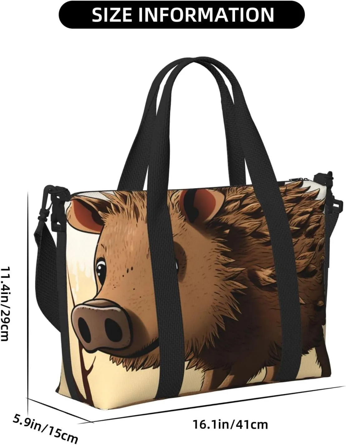 Sports Gym Bag for Women Men Travel Duffel Bag Tote Weekender Bag Carry on Overnight Bag for Travel Swimming Fitness Workout Sports Wild boar animation Duffle Bag