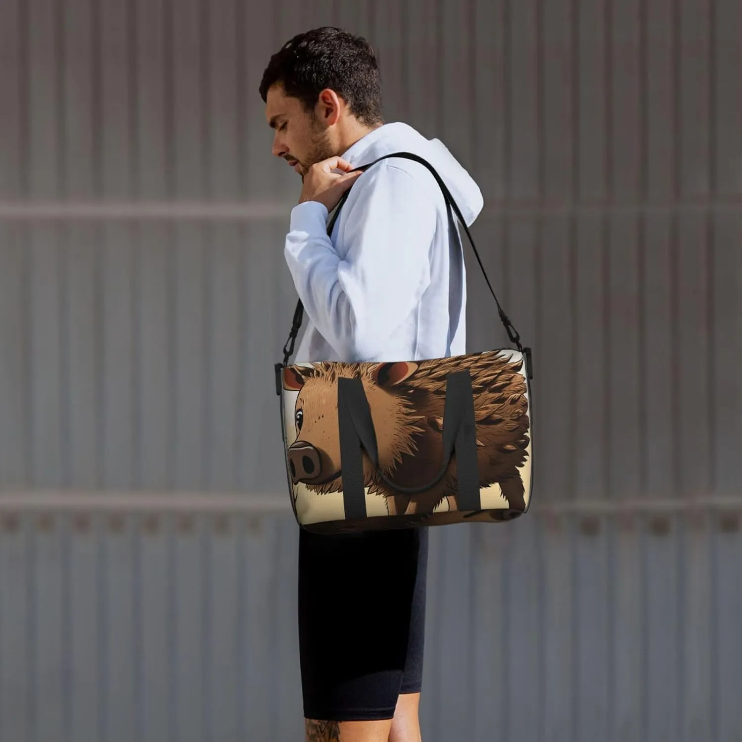Sports Gym Bag for Women Men Travel Duffel Bag Tote Weekender Bag Carry on Overnight Bag for Travel Swimming Fitness Workout Sports Wild boar animation Duffle Bag
