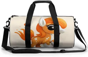 Sports Gym Bag for Women Men Travel Duffel Bag Tote Weekender Bag Cute Orange Pony Carry on Overnight Bag for Travel Swimming Fitness Workout Sports Duffle Bag