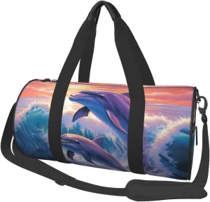 Sports Gym Bag for Women Men Travel Duffel Bag Tote Weekender Bag dolphins art Carry on Overnight Bag for Travel Swimming Fitness Workout Sports Duffle Bag