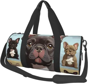 Sports Gym Bag for Women Men Travel Duffel Bag Tote Weekender Bag French Bulldog Dog Cute Carry on Overnight Bag for Travel Swimming Fitness Workout Sports Duffle Bag
