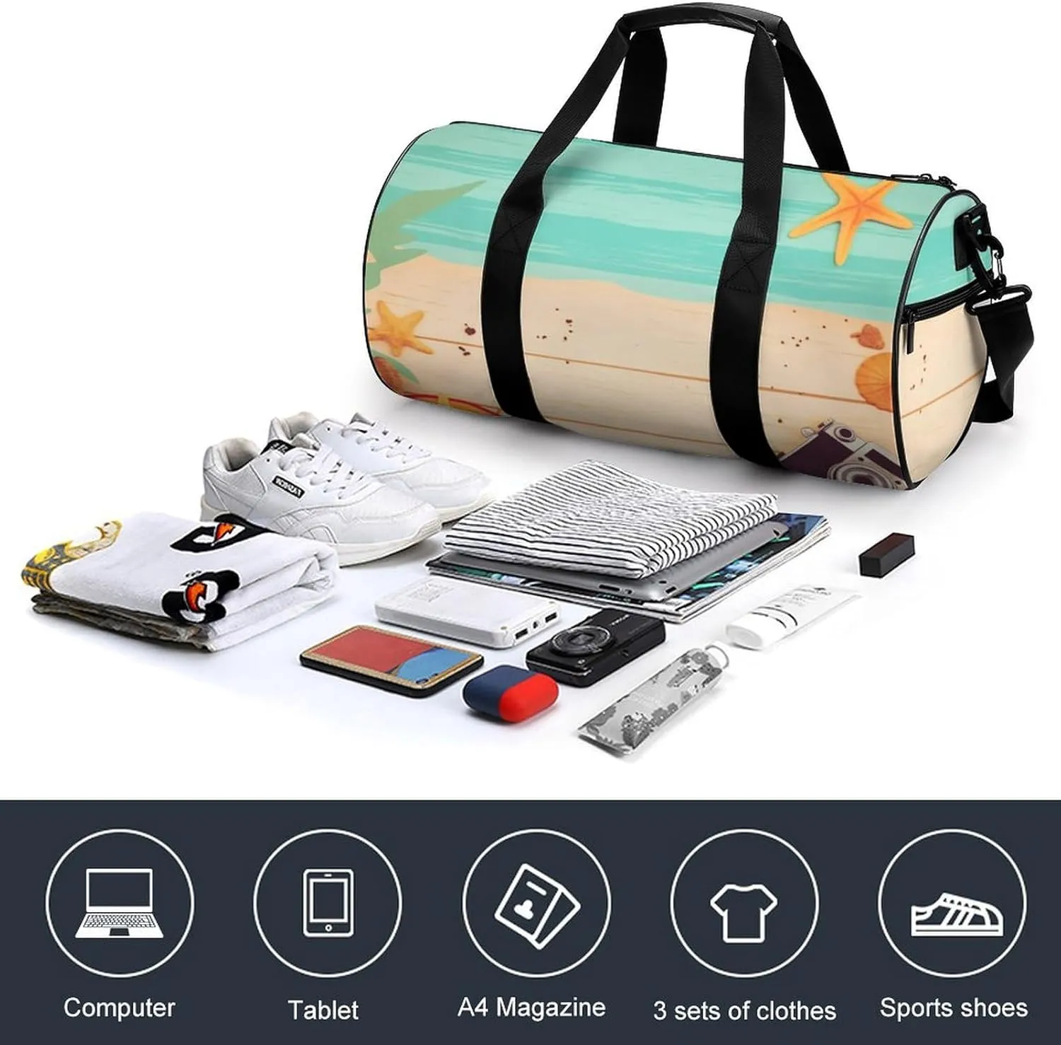 Sports Gym Bag for Women Men Travel Duffel Bag Tote Weekender Bag Summer Background Carry on Overnight Bag for Travel Swimming Fitness Workout Sports Duffle Bag