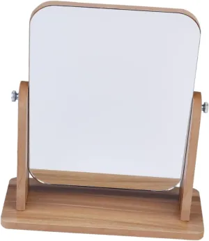 Square Cosmetic Mirror Lights Wooden Desktop Makeup Mirror for Home Use Modern Gray
