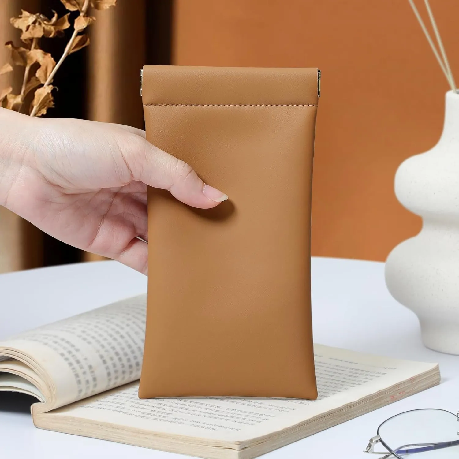 Squeeze Top Sunglass Case, New Organosilicon Soft Leather Eyeglass Glass Case Travel Large Sunglasses Pouch