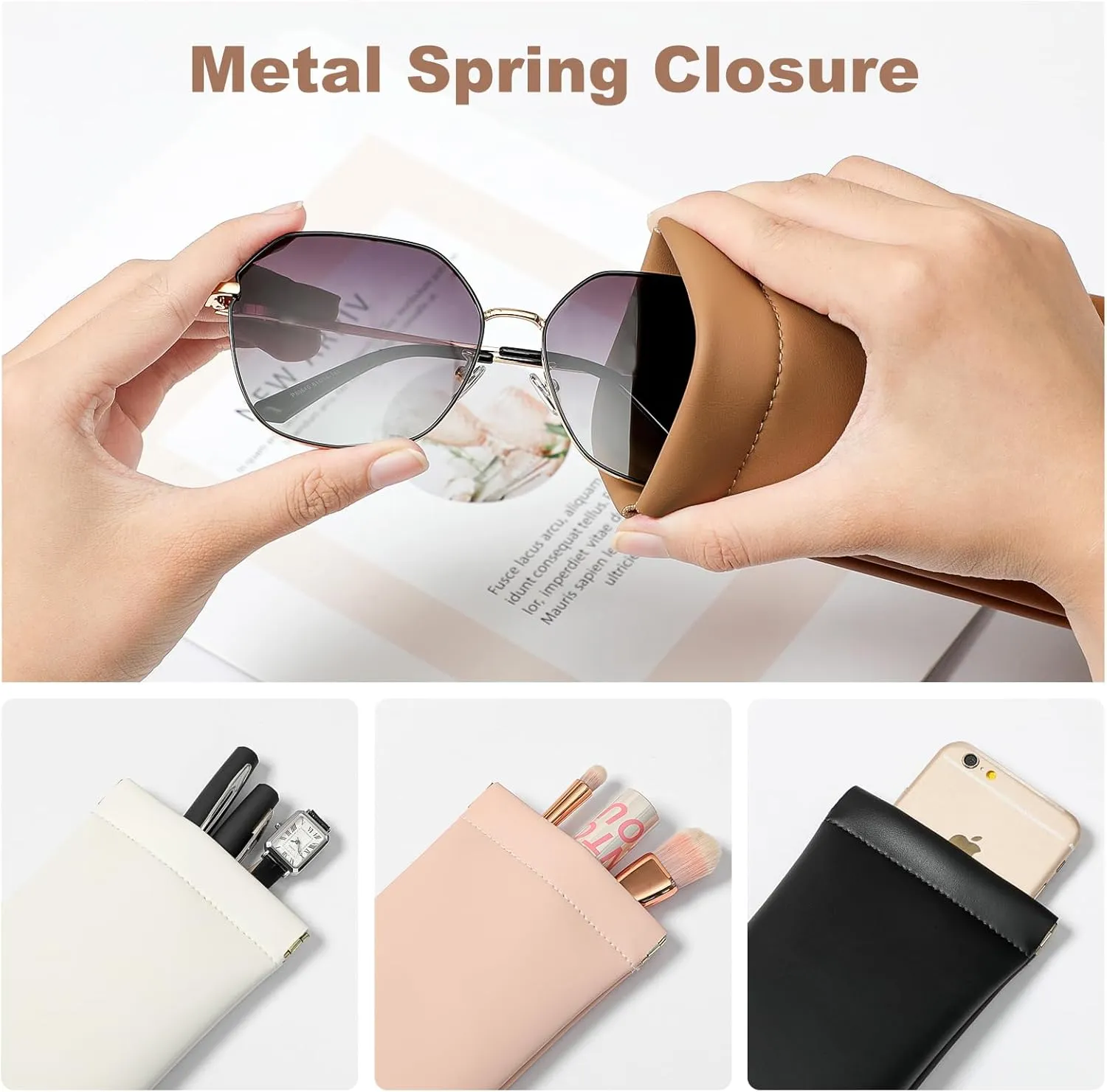 Squeeze Top Sunglass Case, New Organosilicon Soft Leather Eyeglass Glass Case Travel Large Sunglasses Pouch