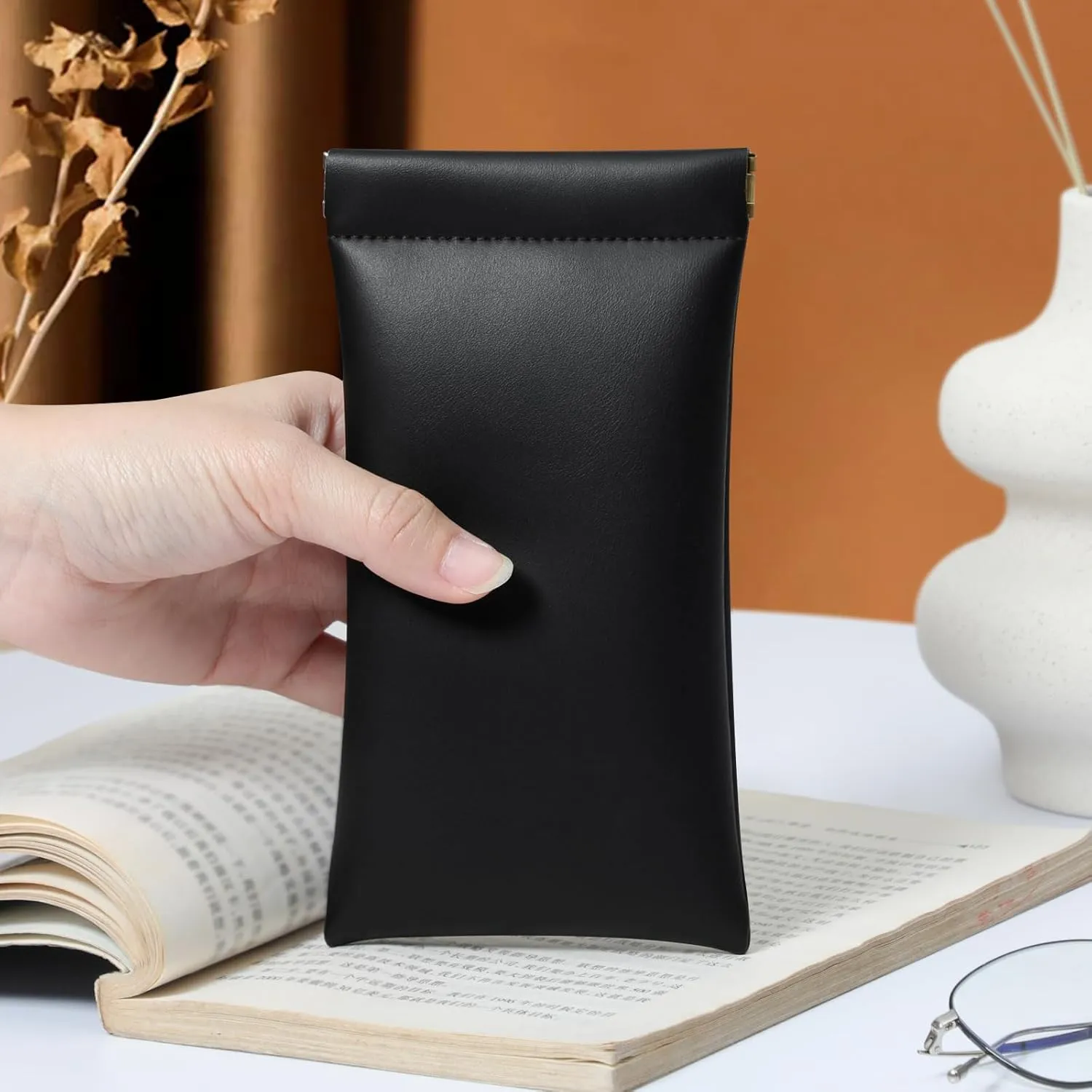 Squeeze Top Sunglass Case, New Organosilicon Soft Leather Eyeglass Glass Case Travel Large Sunglasses Pouch