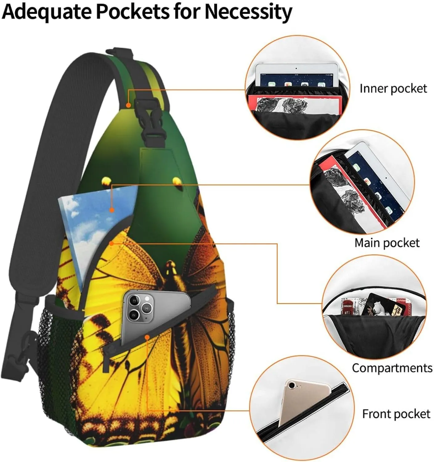 SSIMOO Beautiful Glowing Butterfly Versatile Travel Hiking Backpack-Perfect For Outdoor Cycling,Chest Shoulder Bag