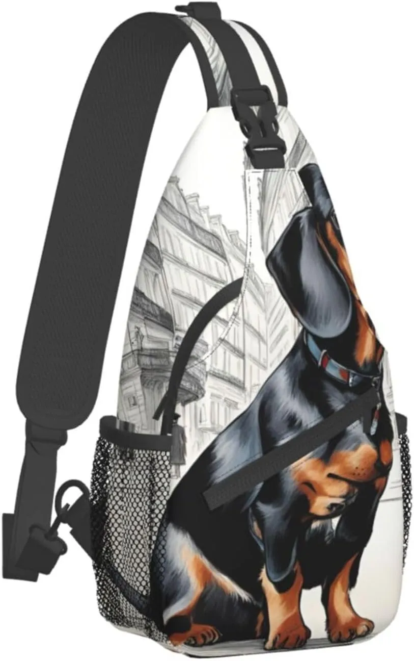 SSIMOO Parisian Dachshund Versatile Travel Hiking Backpack-Perfect For Outdoor Cycling,Chest Shoulder Bag
