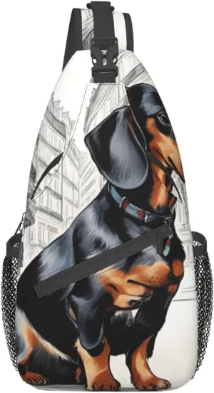 SSIMOO Parisian Dachshund Versatile Travel Hiking Backpack-Perfect For Outdoor Cycling,Chest Shoulder Bag